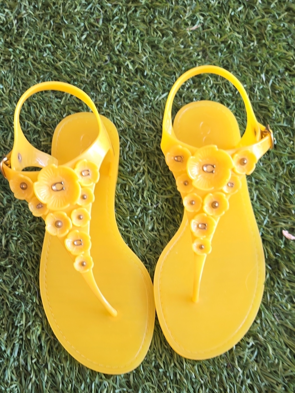 Coach Yellow Floral Jelly Thong Sandals - Women